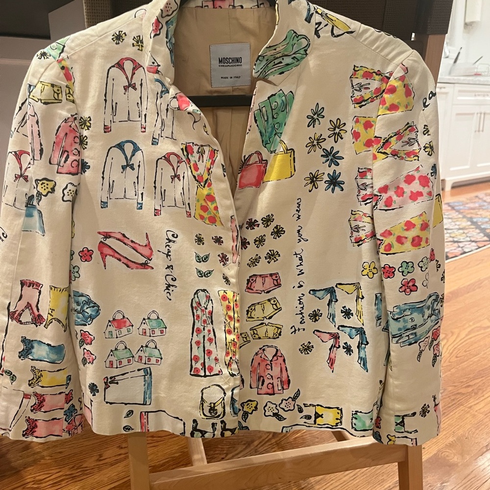 Moschino Cream Jacket with Colorful Watercolor Print